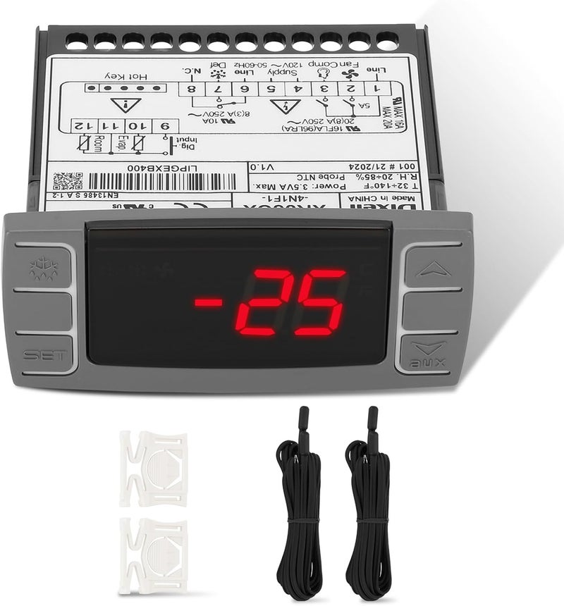 Anrain for Dixell XR03CX-4N1F1 Temperature Controllers, Programmable Digital Thermostat with Sensor Probe Fit for 120V 50-60hz Commercial Refrigerators/Freezer (Includes Mounting Hardware) - Image 1